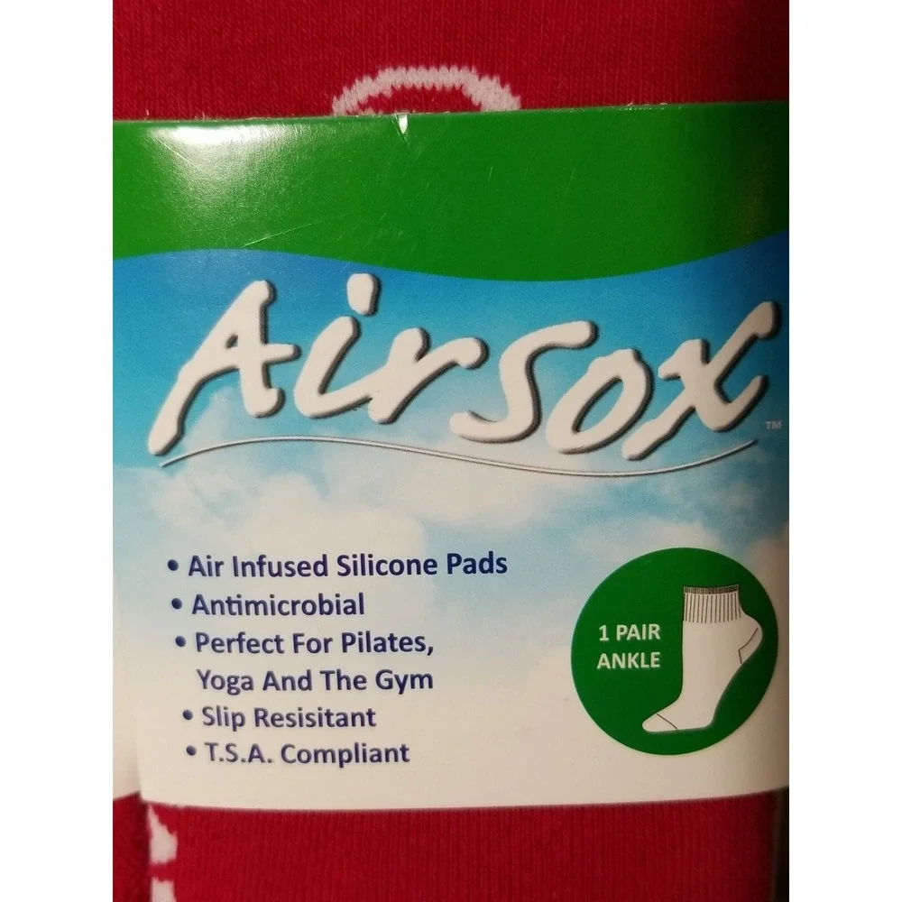 Airsox Unisex Ankle Socks Ladies 4-10 Men 6-8 Red Lot of‎ 2 Yoga Pilates NEW